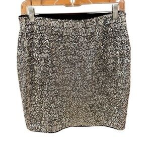 Express Silver Sequin Mini Skirt, Size SP, Pull-On, Lined Shiny Skirt, N…
